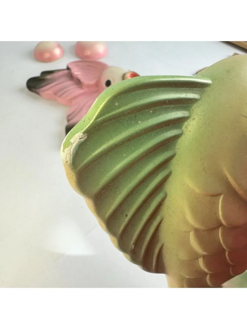 Vintage MCM Pink & Green Plaster Wall Decor Tropical Fish & Bubbles